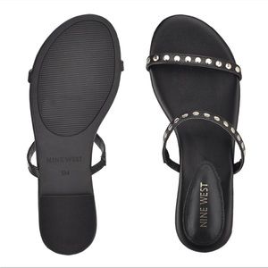 Nine West Brandie Studded Slide Sandals, Black, NIB